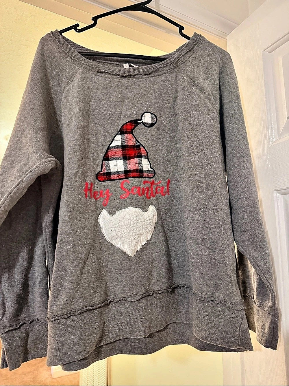 Hey Santa Gray Plaid Graphic Sweatshirt